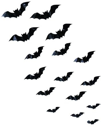 AUTSUPPL 3D Fledermaus Wandaufkleber Halloween Deko Set Für Wohnzimmer Schlafzimmer Leichte Anbringung Auf Glatten Oberflächen Wiederverwendbare Fledermäuse Wandtattoo Für Party Deko