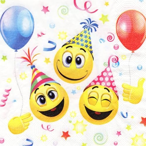 20 Servietten Lächeln-Symbole und Luftballons, Servietten lächelndem, Kinder, Kindergeburtstag, Junge, Mädchen, Tischdeko, Decoupage, Serviettentechnik, 33x33cm