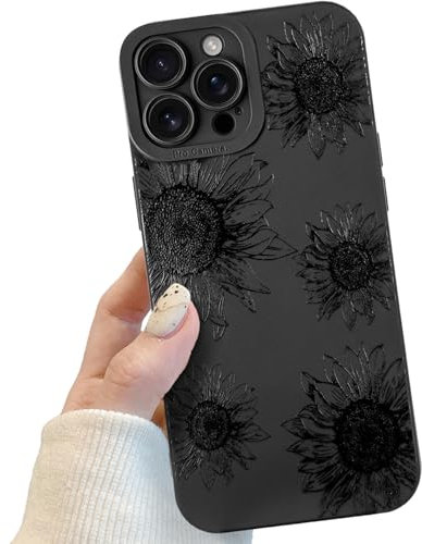 Black Sunflowers Floral Phone Case for iPhone 13 Pro Max, Black Cute Sunflowers Floral Pattern for Women Girls, Soft TPU Slim Profile Shockproof Protective Phone Case for iPhone 13 Pro Max