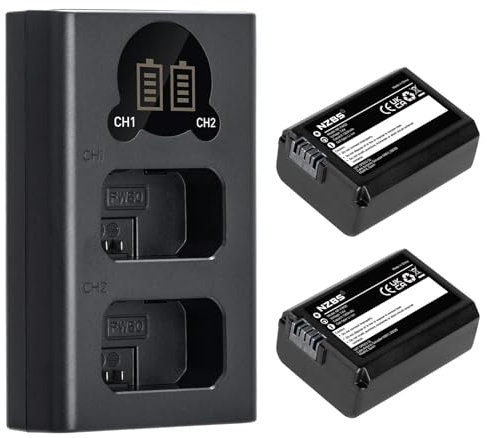 NZBS NP-FW50 Batterie 1300mAh et Double Chargeur pour Sony ZV-E10, Alpha A6000, A6300, A6400, A6500, A5000, A5100, a7, a7II, a7R, a7RII, a7S, a7SII