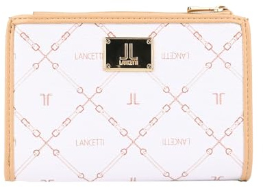 LANCETTI Portafoglio Donna Grande, Similpelle Bianco Beige, Porta Carte Credito e Monete, Elegante con Scatola Regalo