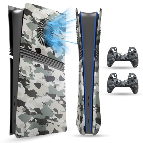 PEYANZ Faceplate for PS5 Pro (Digital Edition), Cover Plate, ABS Shell, Matt Skin, with Extra 2 Controller Silicone Covers (Camo+)