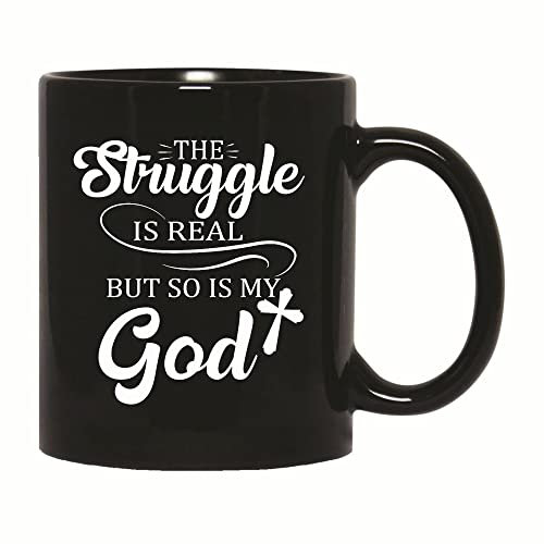 Tazas De Café 330Ml, La Lucha Es Real Pero También Lo Es Mi Dios, El Cristianismo, Jesús. Impresa Taza De Té Humor Taza De Desayuno Para Cocina Mujer Oficina