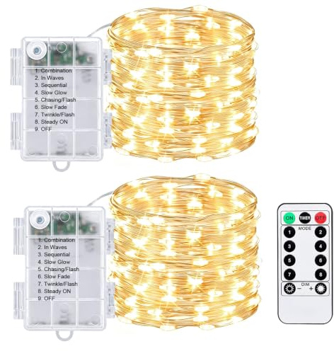 2x Micro Lichterkette Batterie 5m 50er LED mit Timer Warmweiß Silberdraht | 8 Modi mit Fernbedienung Für Schlafzimmer, Geschenke, Party, Garten, Weihnachten, Halloween, Valentinstag, Hochzeit Deko