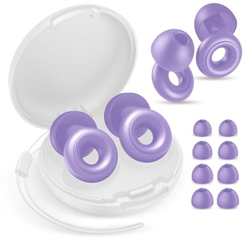 Ear Plugs for Sleeping Noise Cancelling, 30dB Noise Reduction Earplugs, Soft Silicone Reusable Hearing Protection Earplugs for Deep Focus, Work, Travel, Concert with Case & 8Eartips,HTB-Purple