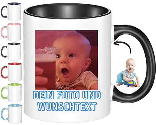 Personalisierte Tasse mit Foto, Customisable Mug w/Picture, Text, Name - Personalized Gifts for Mom, Boyfriend, Girlfriend, Best Friend, Christmas Gifts,Party Favors Mug,bis 330ml-Schwarz