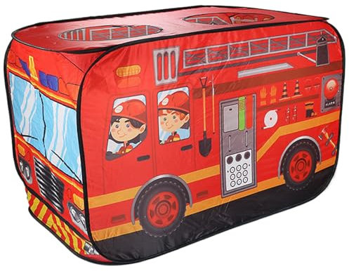 HoveeLuty Pop-up-Zelt für Kinder, faltbares Feuerwehrauto-Zelt aus Oxford-Stoff mit 3 Öffnungen, 44 x 26 x 30 Zoll großes Pop-up-Spielzelt, Spielhaus für Kleinkinder, Geschenke für Jungen und Mädchen