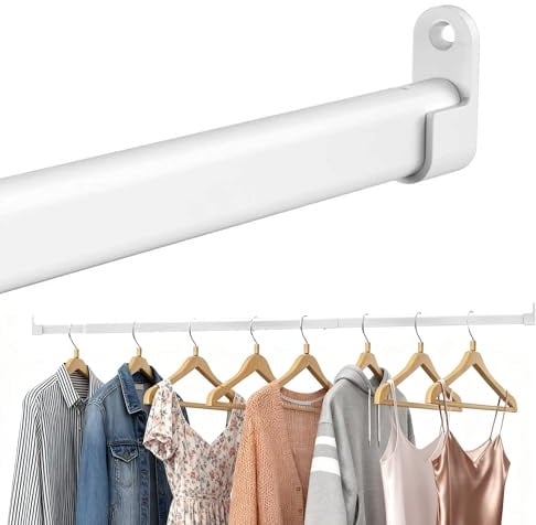 Poskena Kleiderstange für Schrank, Garderobenstange Weiß Oval 43-101cm | 25mm Kleiderstange Wand Ausziehbar mit 2 Halterung, Klemmstange aus Hochwertigem Edelstahl für Kleiderschrank, Fenster