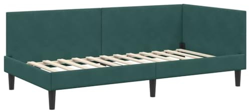 vidaXL Corner Bed Frame Other with Headboard Dark green 80 x 200 cm, Stylish Corner Bed Frame, Modern Design, Durable Velvet Material, Adjustable Headboard, Comfortable Bedroom Furniture