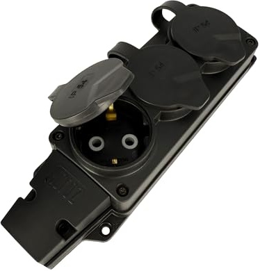 Horoz Electric - Prise Extérieure Étanche à 3 Compartiments SCHUKO Portable Hermétique Multiprise 3X 230V pour Pièce Humide IP54 de Jardin, Atelier, Garage - Noir (sans Câble)
