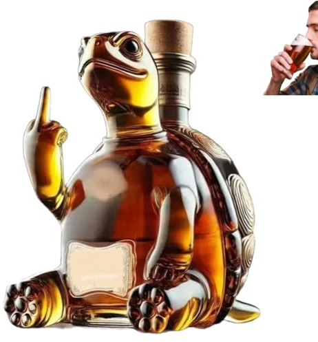300ML Whiskey Decanter Wine Bottles Art Statue Figurine - 3D Turtle Whiskey Decanter Sculpture, Hand Blown Lead-Free Whiskey Wine Bottle, Animal Glass Sealed Jar, Bottle Decoration Gift