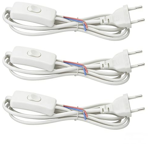 Flomiara Kabel mit Schalter und Stecker, 1.8m Kabel mit Schalter, 3 x 0,75 mm² Stromkabel, Lampenkabel mit Schalter Geeignet für Lampen, Tischlampen, Stehlampen(Weiß)