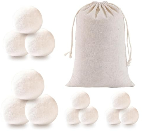 12 Stück Trocknerbälle aus 100% Schafwolle, Daunenjacken Allergiker | 3/5/7cm 2in1 Waschbälle, ökologische Weichspüler Alternative, ideal