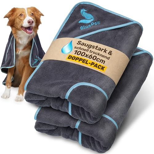 BluePet Hundehandtuch saugstark & schnell trocknend, Handtuch für Hunde | Hundehandtuch extra saugstark. 100x60cm. Mikrofaser Handtuch ideal für kleine & große Hunde. Auch als Badetuch im Urlaub.