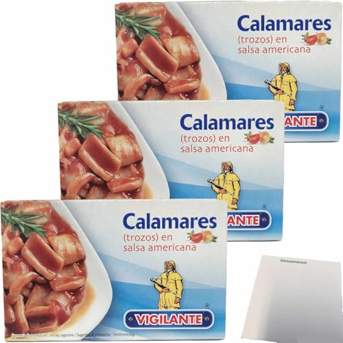 usy Bundle für Vigilante Calamares, Tintenfisch (Stücke) in amerikanischer Soße 3er Pack (3x115g Dose) + usy Block
