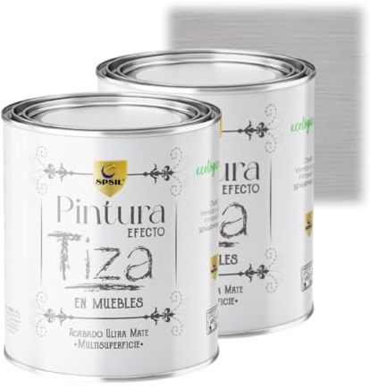 SPSIL Pintura a la Tiza Gris Ceniza (750ml X 2) Multiusos Sin Lijado, Secado Rápido Lavable Ecológica, Mate Vintage para Madera Metal Yeso, Interiores Exteriores Bricolaje y Renovación de Muebles
