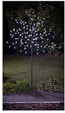 Solar Powered 4 FT Blossom Tree 128 LED Lights Christmas Decoration Flower Garden Ornaments for Home Xmas Display Indoor Outdoor Bright Festive Decor White