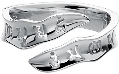 Jewboo Ring, offener Schwanz, S925 Sterlingsilber, Sanskrit, Mantra, Om, Mani Padme Hum, offener Schwanz, feiner Schmuck