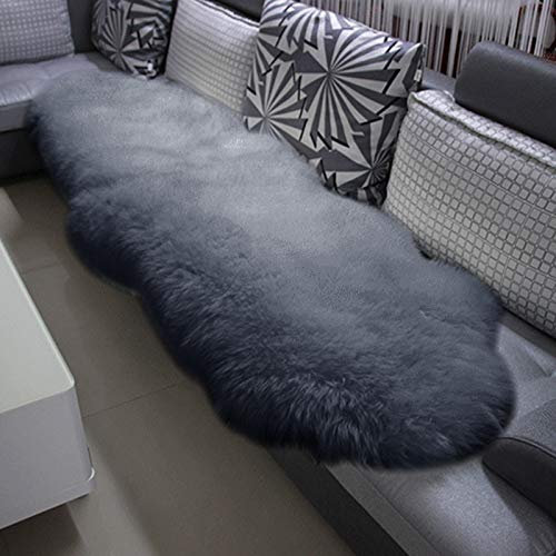 WOLTU Öko Lammfell Schaffell Teppich, Echtes Naturfell Weich Flauschig, Bettvorleger Sofa Matte Longhair, Wollteppich für Wohnzimmer Schlafzimmer, Hellgrau, (180-210) x60cm