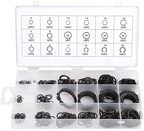 300pcs Circlip 2-32mm E-Clip Snap Circlip Kit Circlip Snap External Retaining External Retaining Assortment Set Circlips Washer Split Buckle Washer