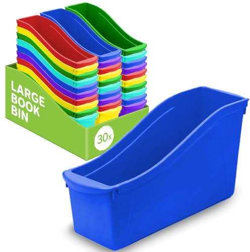 Storex Large Book Bin, Linking Storage Bin, Dry Erase Surface, 14.3 x 7 x 5.3 Inches, STEM Assortment, 30-Pack (70105A06C)