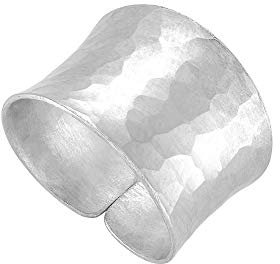 81stgeneration Hill Tribe Silber Breiter Gehämmerter Verstellbarer Ring – Konkaver Band