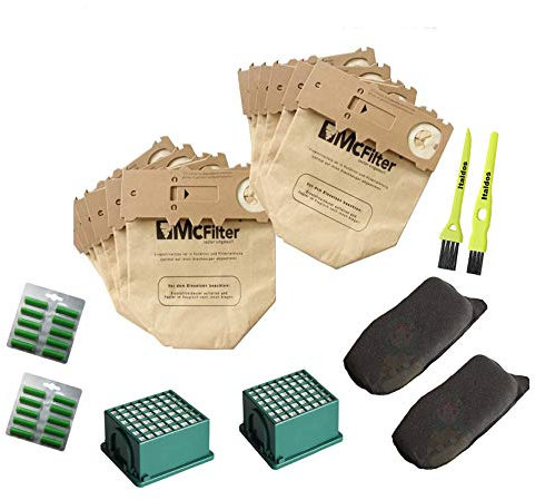 Italdos Kit Sacchetto di Aspirapolvere Compatibile per Vorwerk Folletto VK130 VK131-12 Sacchi + 2 Filtro Griglia Motore + 2 Filtri HEPA + 2 Spazzolini, Carta