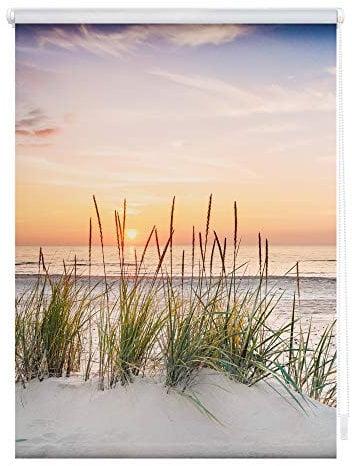 Lichtblick Klemmfix Verdunklungs-Rollo mit Motiv, ohne Bohren, Blickdicht, Seitenzugrollo, Made in Germany, Nordseestrand - Rot Weiß 45 x 150 cm