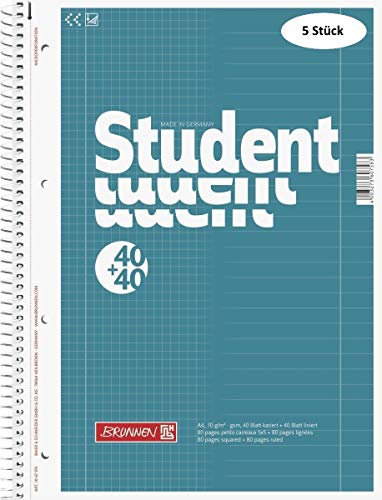 BRUNNEN 1067974 Notizblock/Collegeblock Student Duo (A4 liniert (Lineatur 27, Lineatur 28) 70 g/m²) (5, A4)