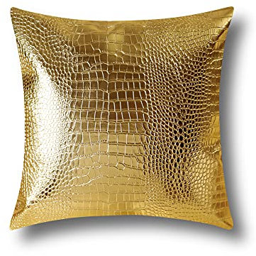 OTOSTAR Krokodilmuster PU-Leder Kissenbezug Dekorativen Wasserdicht Kissenhülle Moderne Minimalist Kissen Fall für Sofa Schlafzimmer Balkon Garten 45x45cm Golden