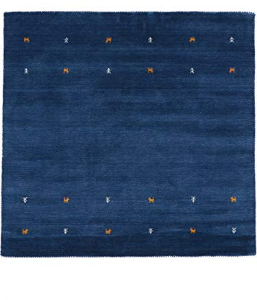 carpetfine Wollteppich Gabbeh Uni Quadratisch Blau 60x60 cm | Moderner Teppich für Wohn- und Schlafzimmer
