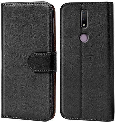 Verco Handyhülle für Nokia 2.4 Hülle, Bookcase Tasche Flipcover für Nokia 2.4 Case [Kartenfächer/Aufstellfunktion], Schwarz