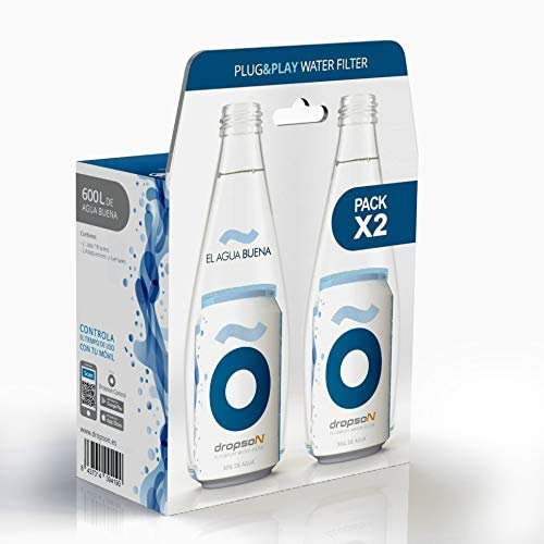 dropson Lattina filtrante (Pack 2) filtro acqua per rubinetto, membrana di microfiltrazione 100% naturale, acqua filtrata controllabile con smartphone