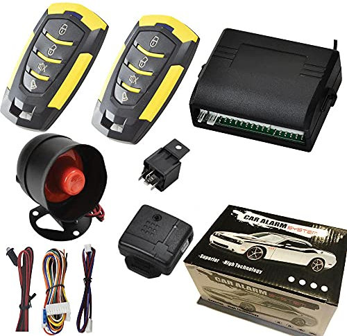 Riloer Sistema di Allarme Universale per Auto, 2 Telecomandi, Senza Fili, Senza Chiave, Sirena, Compatibile con Auto