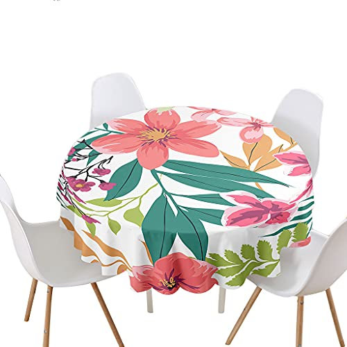 Highdi Tischdecke Rund Lotuseffekt, 3D Blumen Druck Wasserdicht Antifouling Pflegeleicht Abwaschbar Polyester Tischdecke, für Home Küche Dekoration (120cm,Bunt)