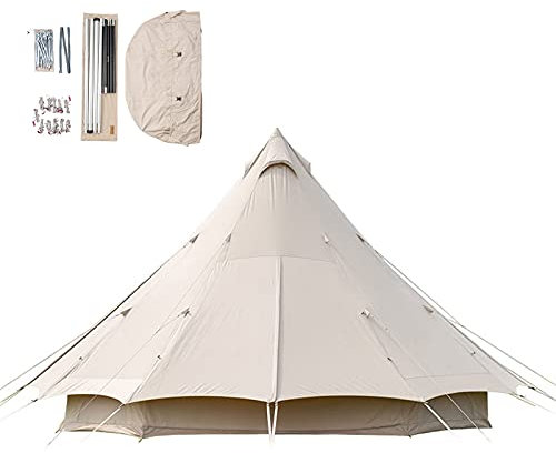 Campingzelt Familienzelt Baumwolle Zelte für 3-12 Personen, Indiana Zelt 548 cm Bell Tent Teepee Pyramidenzelt mit Herd Jack Fenster für Gruppen, Familien, Outdoor Camping, Feste