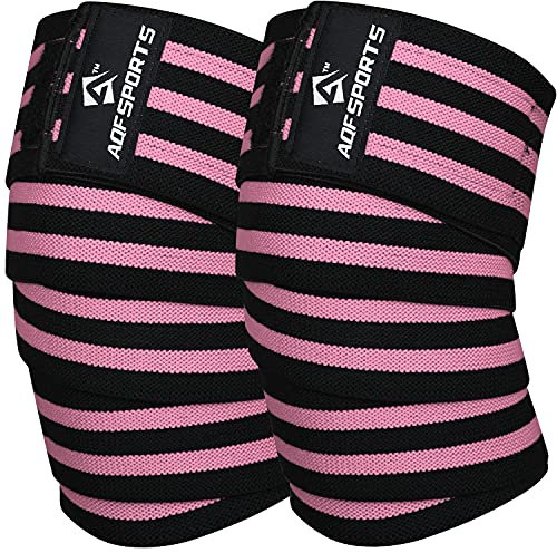AQF Tutore Ginocchio Bendaggio Per Sollevamento Pesi Altamente Resistenti Elasticizzate Ginocchiere Cinghie Di Mantenimento Protezione Powerlifting (Nero e Rosa)