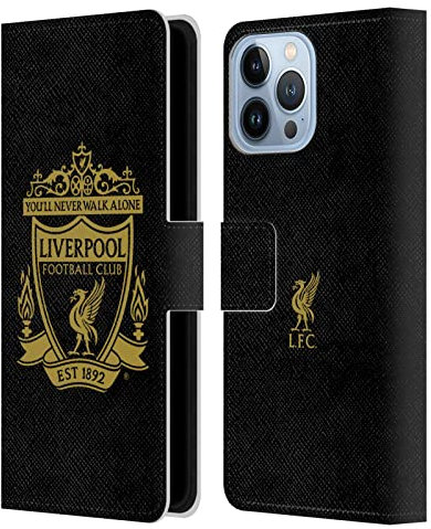 Head Case Designs Officially Licensed Liverpool Football Club Black 3 Crest 1 Leather Wallet Case Compatible With Apple iPhone 13 Pro Max