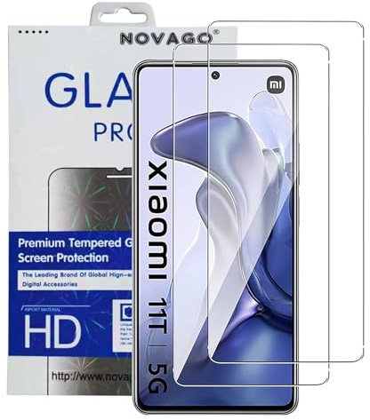NOVAGO Compatible avec Xiaomi 11T 5G/11T Pro 5G/Mi 11i 5G/Poco F3 -Pack de 2 Films Protection écran en Verre trempé Solide 9H (Transparent, Compatible Coque)