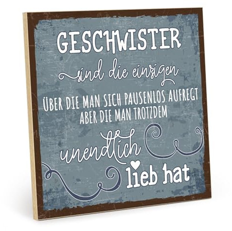 TypeStoff Holzschild mit Spruch – Geschwister – im Vintage-Look mit Zitat als Geschenk und Dekoration zum Thema Bruder, Schwester und Familie - HS-01237