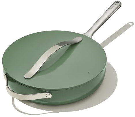 Caraway Sartén de cerámica antiadherente con tapa (4.5 cuartos de galón, 11.8 pulgadas), no tóxica, libre de PTFE y PFOA, apta para horno y compatible con todas las estufas (gas, eléctrica e