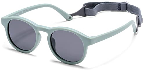 HJSTES Polarized Baby Sunglasses for Toddler Boys Girls, TPEE Flexible Frame with Strap, for Infant Age 0-3(Round Blue)