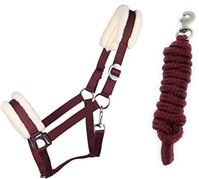 ARBO-INOX Halfter-Set Starter mit Kunstfell Halfter und Führstrick (Pony, Bordeaux)