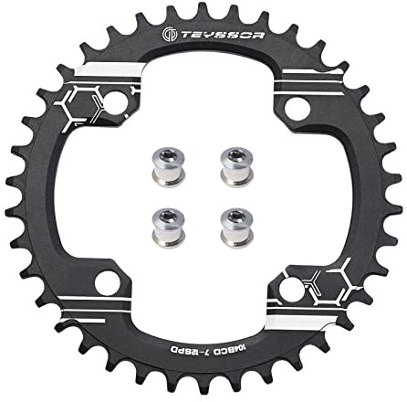 Teyssor Fahrrad Kettenblatt Schmal Breit Einziger Kettenring 104 BCD 32T 34T 36T 38T mit 4 Stücke Kettenrad Schrauben für Rennräder MTB