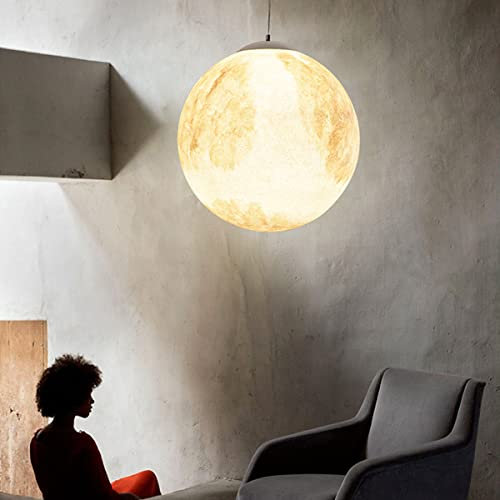 Kreativ 3D Drucken Mond Deckenleuchte Universum Planet Mond Pendelleuchte Höhenverstellba Kronleuchter Modernes Kinderzimmer Dachgeschoss Restaurant Schlafzimmer Wohnzimmer Hängeleuchte (L35cm)