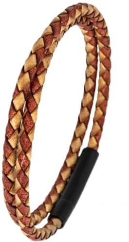 Simaru Lederarmband, 4mm geflochten zum Wickeln für Frauen & Männer, Echtleder-Wickelarmband mit Edelstahl Hakenverschluss, Premium-Qualität ((39cm Lenght - M), Hellbraun mix)