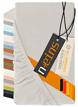 npluseins Spannbettlaken Made in Germany - Feinbiber aus 100% Baumwolle 1037.1342, 90-100 x 200 cm, lichtgrau