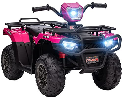 HOMCOM 12V Electric Quad Bike for Kids, Ride-On ATV Car w/Forward, Reverse Functions, Music, LED Headlights, for Ages 3-5 Years - Pink