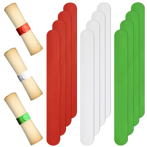 BAOZOON 12 Stück weiß-rot-grüne Flip-Folien, Silikonüberzug, Metallstreifen, Flip-Geschenkpapier-Rollenhalter, Geschenkpapier, Posterhalter, Stabilisator, Slap Bands für Aufbewahrung