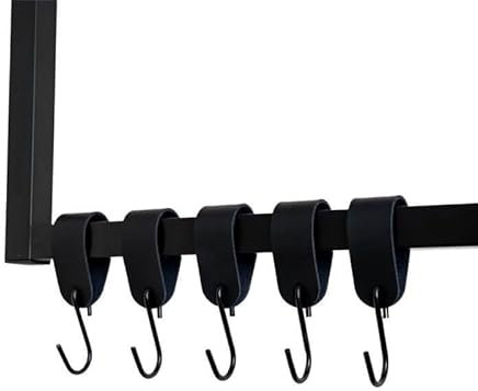 Home Deluxe - S-Haken SHAPE - 50 Stück, Schwarz, 11 x 3 x 4cm, Eisen mit PU- Leder, inkl. Doppelnaht I Kleiderhaken Kleiderbügel Garderobenhaken Kleideraufhänger